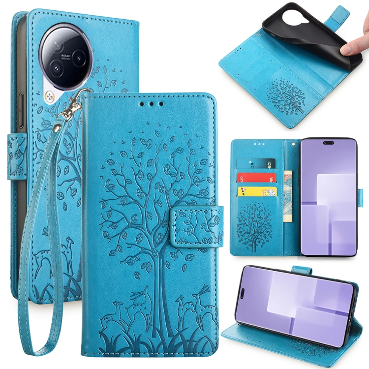 

For Xiaomi Civi 3 5G Tree & Deer Embossed Leather Phone Case(Blue)