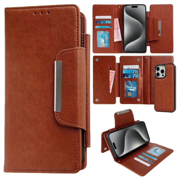 

For iPhone 15 Pro Max Multifunctional 7-Cards Wallet Leather Phone Case(Brown)