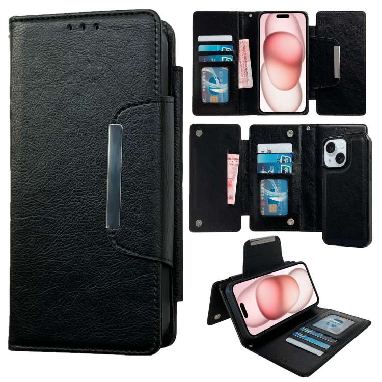 

For iPhone 15 Plus Multifunctional Seven Cards Wallet Leather Phone Case(Black)