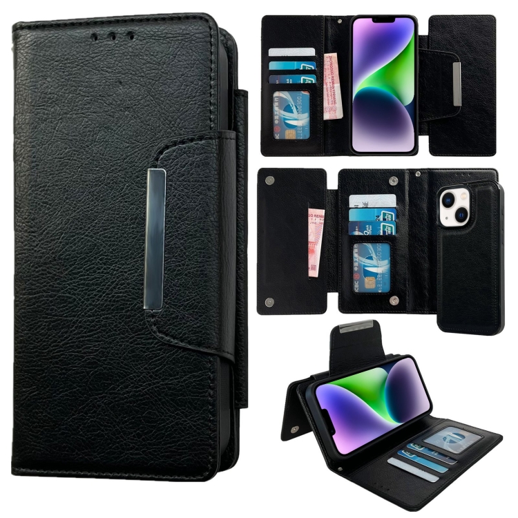 

For iPhone 14 Plus Multifunctional 7-Cards Wallet Leather Phone Case(Black)
