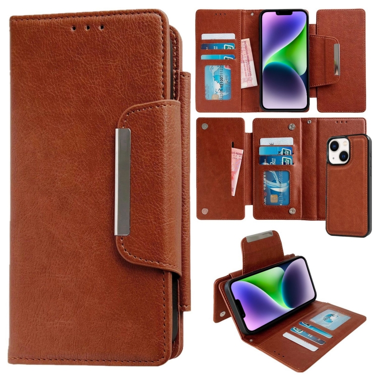 

For iPhone 14 Plus Multifunctional Seven Cards Wallet Leather Phone Case(Brown)