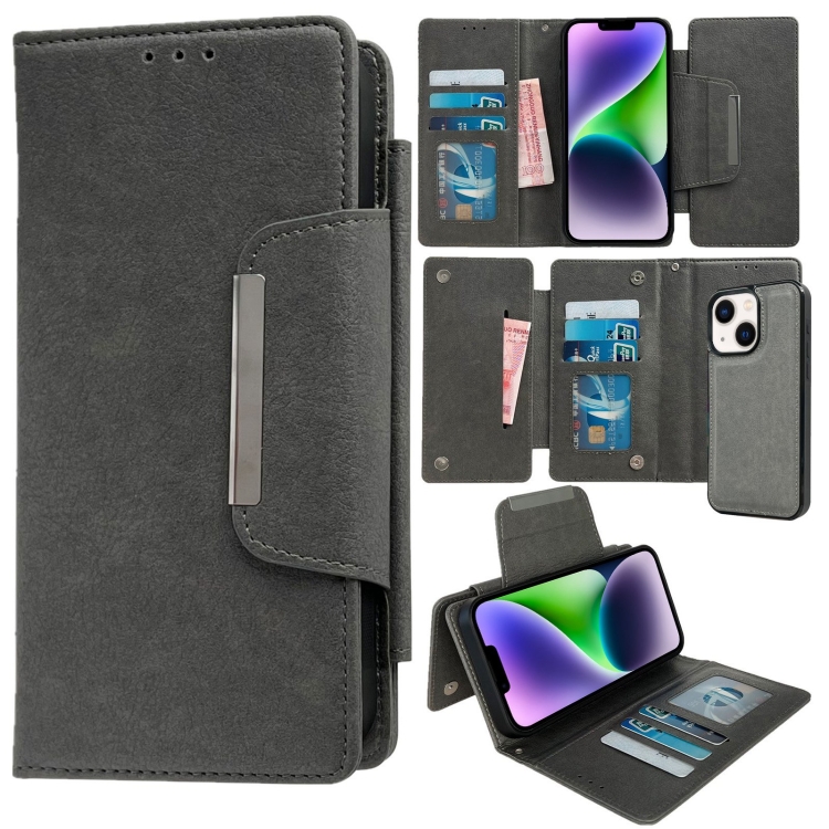 

For iPhone 14 Multifunctional 7-Cards Wallet Leather Phone Case(Grey)