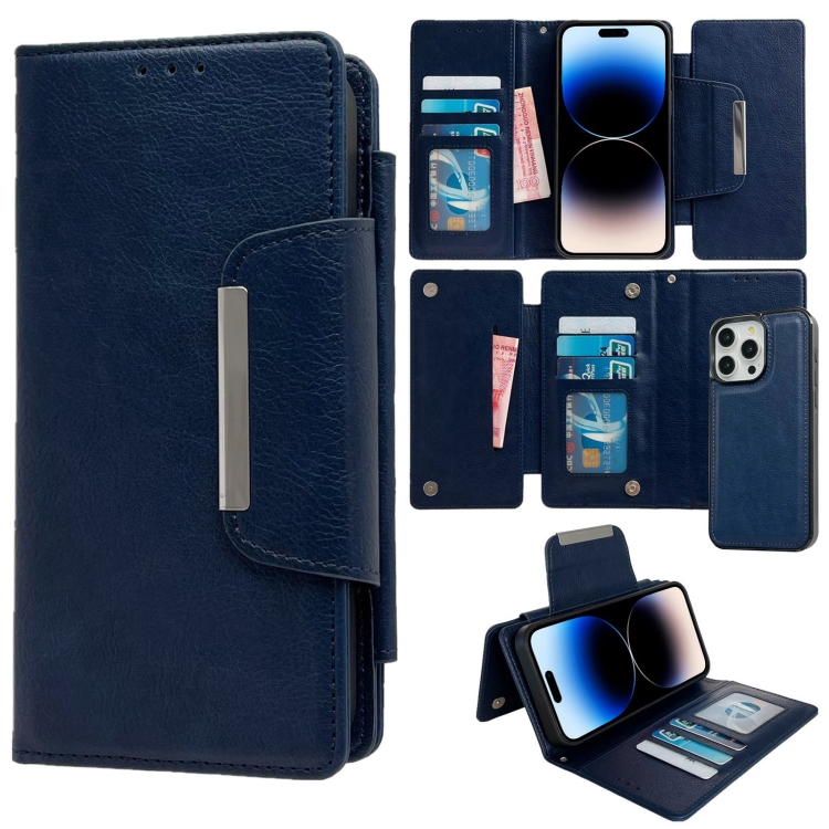 

For iPhone 14 Pro Max Multifunctional 7-Cards Wallet Leather Phone Case(Royal Blue)