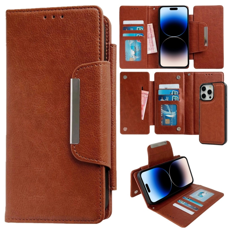 

For iPhone 14 Pro Max Multifunctional Seven Cards Wallet Leather Phone Case(Brown)