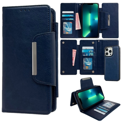 

For iPhone 13 Pro Max Multifunctional Seven Cards Wallet Leather Phone Case(Royal Blue)