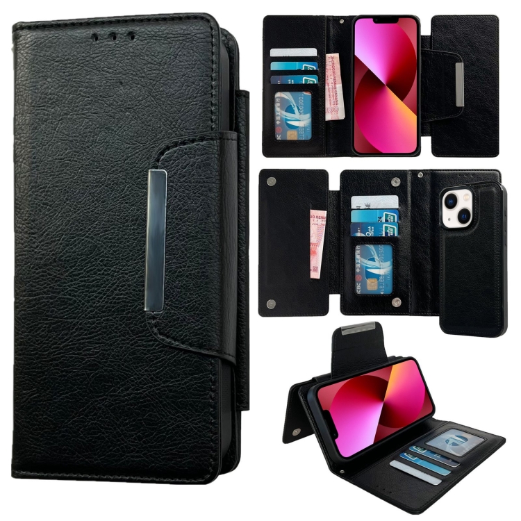

For iPhone 13 Multifunctional Seven Cards Wallet Leather Phone Case(Black)