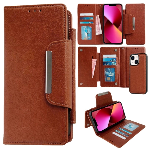 

For iPhone 13 Multifunctional Seven Cards Wallet Leather Phone Case(Brown)