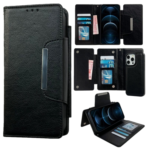 For iPhone 12 Pro Max Multifunctional 7-Card Wallet Leather Phone Case(Black)