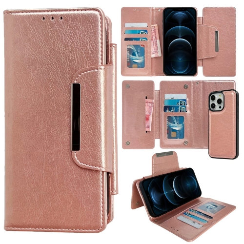 

For iPhone 12 Pro Max Multifunctional Seven Cards Wallet Leather Phone Case(Rose Gold)