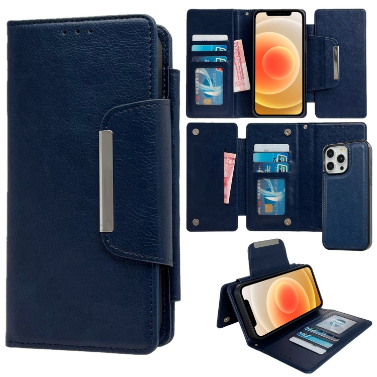 

For iPhone 12 / 12 Pro Multifunctional 7-Cards Wallet Leather Phone Case(Royal Blue)