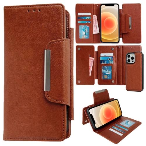 

For iPhone 12 / 12 Pro Multifunctional Seven Cards Wallet Leather Phone Case(Brown)