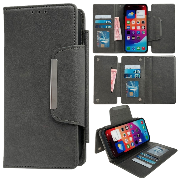 

For iPhone 16 Plus Multifunctional 7-Cards Wallet Leather Phone Case(Grey)