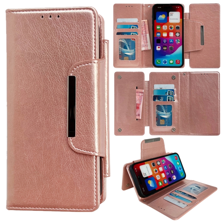 

For iPhone 16 Multifunctional 7-Cards Wallet Leather Phone Case(Rose Gold)