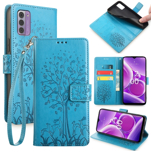 

For Nokia G42 5G Tree & Deer Embossed Leather Phone Case(Blue)