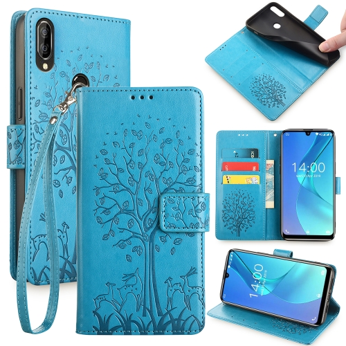 

For Oukitel C16 Pro / C16 Tree & Deer Embossed Leather Phone Case(Blue)