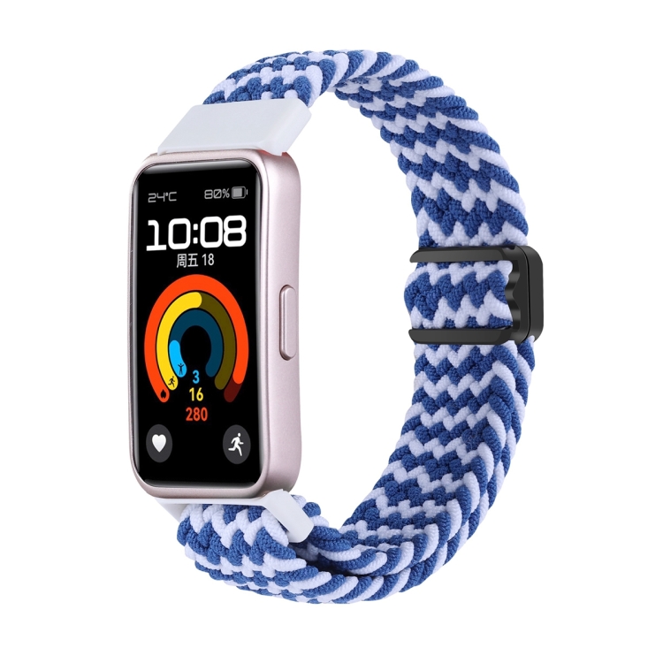 

For Huawei Band 9 / 8 Magnetic Buckle Nylon Braid Watch Band(Wave Pattern Blue White)