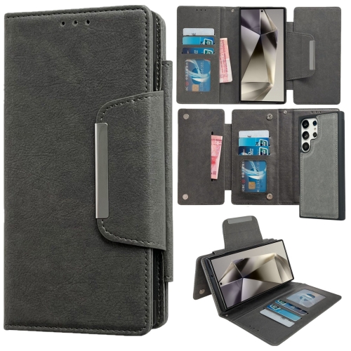 

For Samsung Galaxy S24 Ultra 5G Multifunctional 7-Card Wallet Leather Phone Case(Grey)