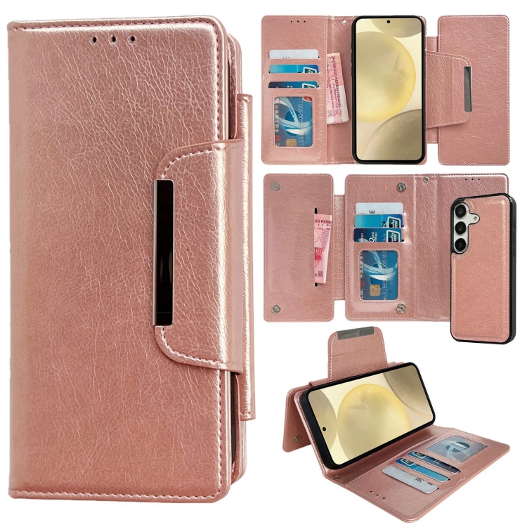 

For Samsung Galaxy S24+ 5G Multifunctional 7-Card Wallet Leather Phone Case(Rose Gold)