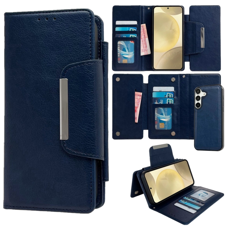 

For Samsung Galaxy S24+ 5G Multifunctional 7-Card Wallet Leather Phone Case(Royal Blue)