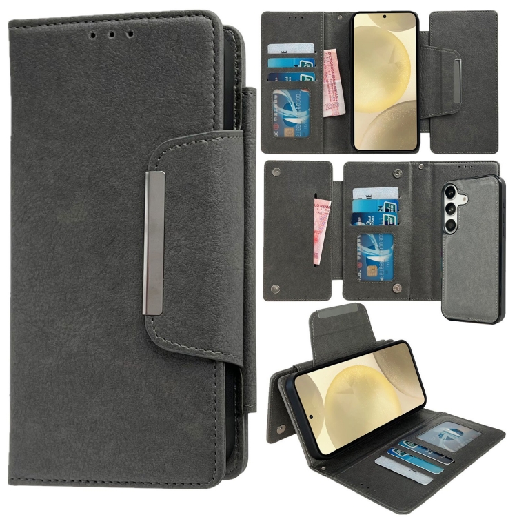 

For Samsung Galaxy S24 5G Multifunctional 7-Card Wallet Leather Phone Case(Grey)