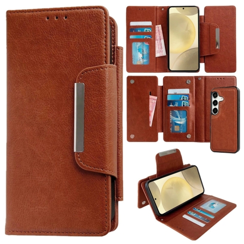 For Samsung Galaxy S24 5G Multifunctional 7-Card Wallet Leather Phone Case(Brown)