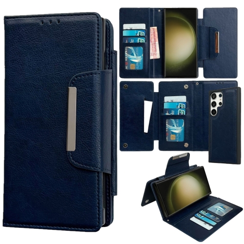 

For Samsung Galaxy S23 Ultra 5G Multifunctional 7-Card Wallet Leather Phone Case(Royal Blue)