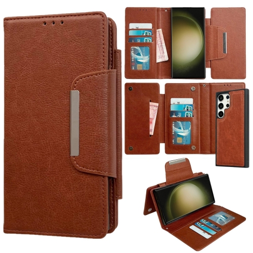 

For Samsung Galaxy S23 Ultra 5G Multifunctional 7-Card Wallet Leather Phone Case(Brown)