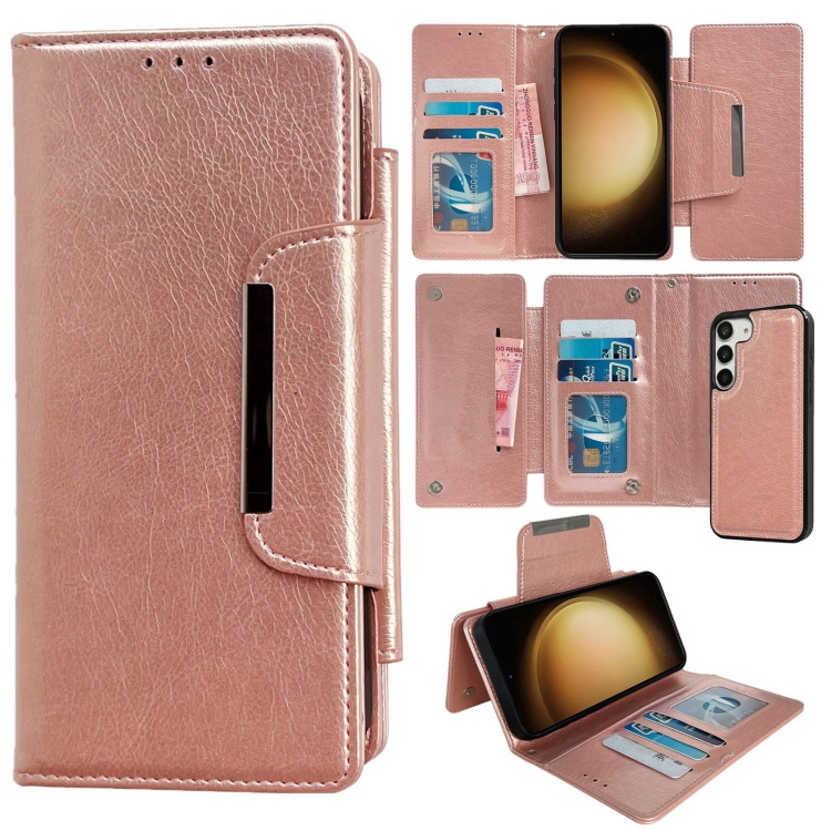 

For Samsung Galaxy S23+ 5G Multifunctional 7-Card Wallet Leather Phone Case(Rose Gold)