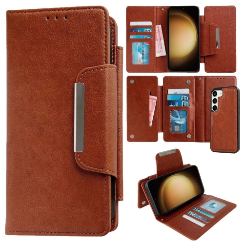 For Samsung Galaxy S23 5G Multifunctional 7-Card Wallet Leather Phone Case(Brown)