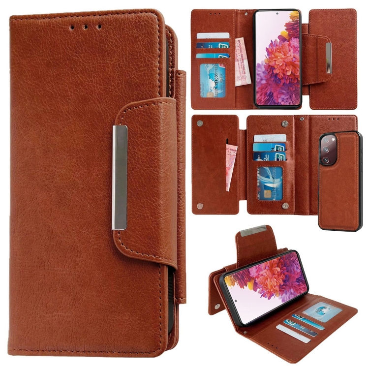 

For Samsung Galaxy S20 FE Multifunctional 7-Card Wallet Leather Phone Case(Brown)
