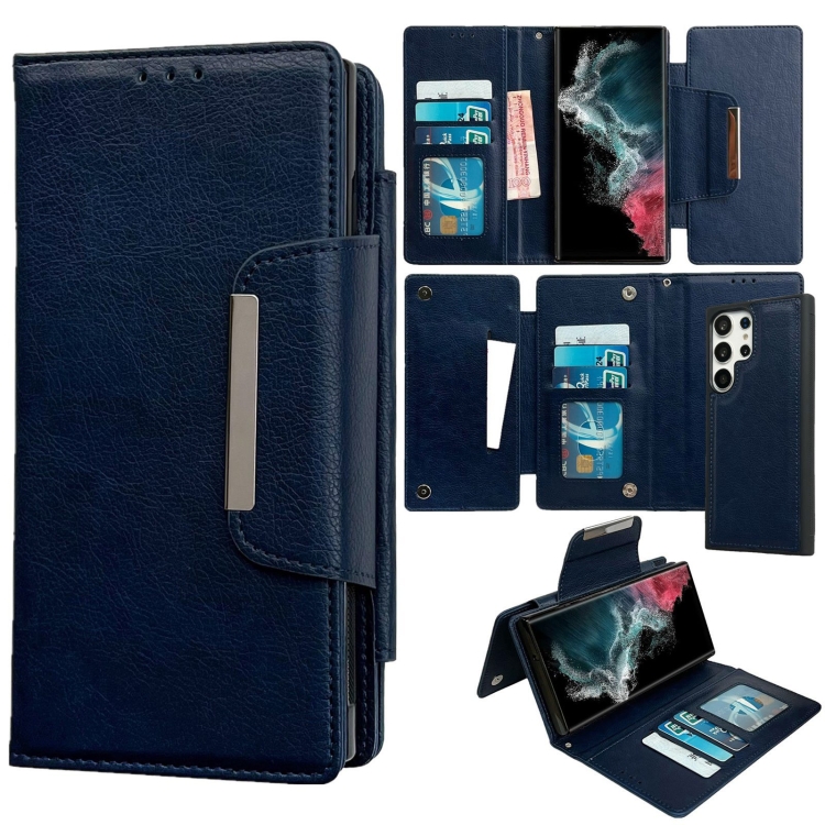 

For Samsung Galaxy S22 Ultra 5G Multifunctional 7-Card Wallet Leather Phone Case(Royal Blue)