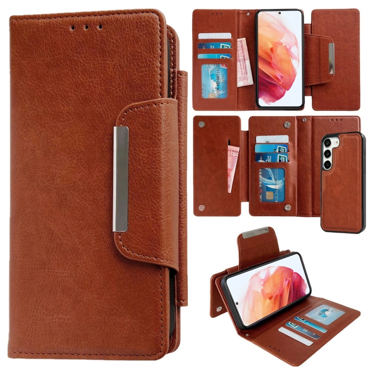 

For Samsung Galaxy S21 5G Multifunctional 7-Card Wallet Leather Phone Case(Brown)