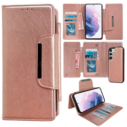 

For Samsung Galaxy S21+ 5G Multifunctional 7-Card Wallet Leather Phone Case(Rose Gold)