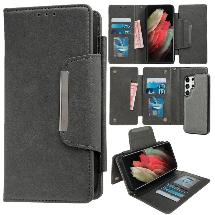

For Samsung Galaxy S21 Ultra 5G Multifunctional 7-Card Wallet Leather Phone Case(Grey)