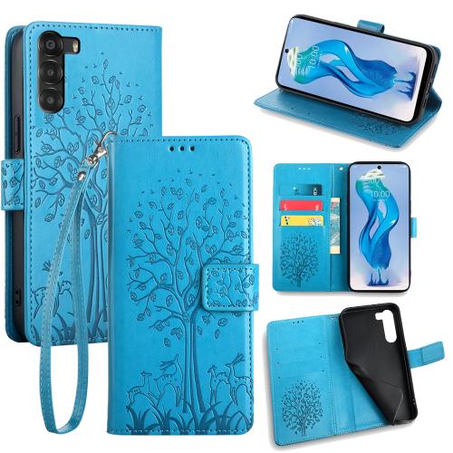 

For ZTE nubia S 5G A403ZT Tree & Deer Embossed Leather Phone Case(Blue)