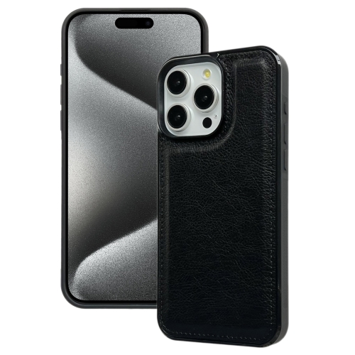 

For iPhone 15 Pro Cowhide Texture Back Cover Phone Case(Black)