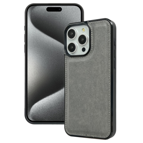 

For iPhone 15 Pro Cowhide Texture Back Cover Phone Case(Grey)