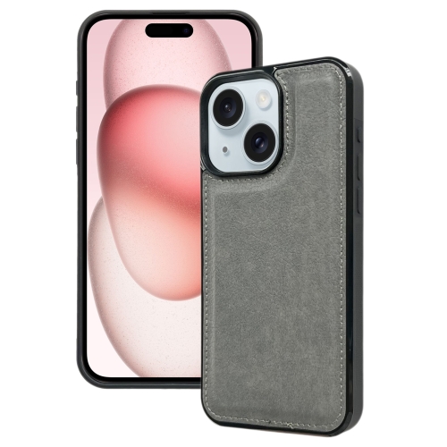 

For iPhone 15 Plus Cowhide Texture Back Cover Phone Case(Grey)