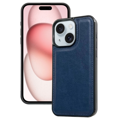 

For iPhone 15 Plus Cowhide Texture Back Cover Phone Case(Royal Blue)