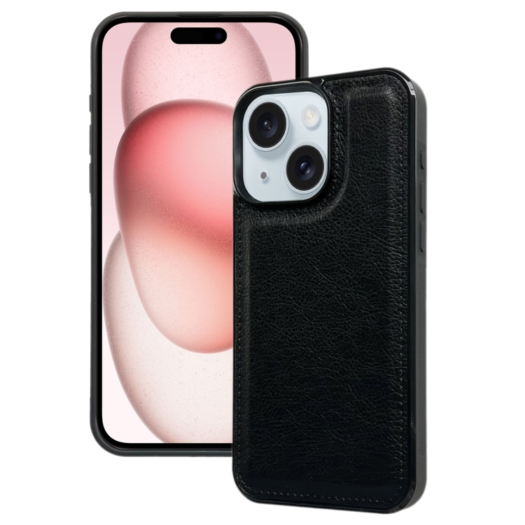 

For iPhone 15 Cowhide Texture Back Cover Phone Case(Black)