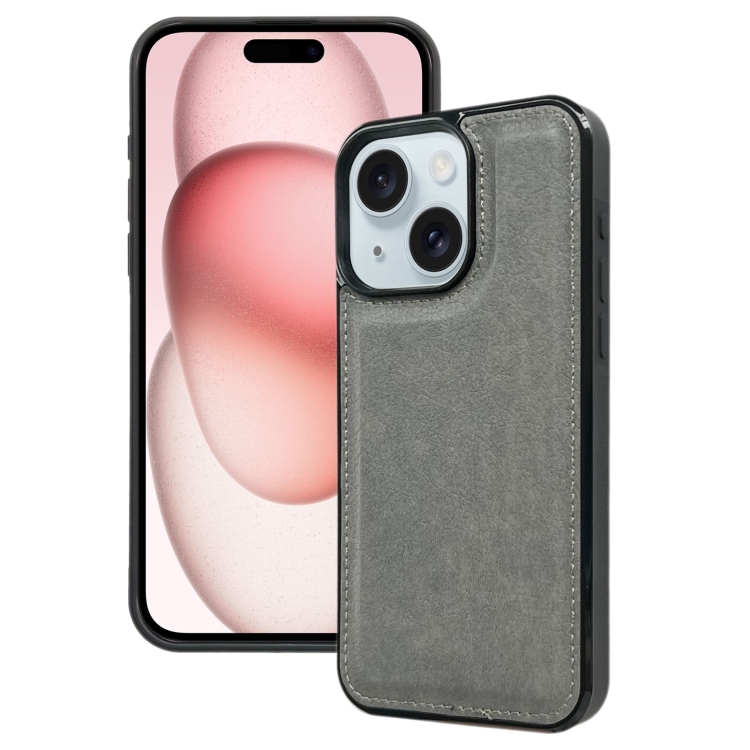 

For iPhone 15 Cowhide Texture Back Cover Phone Case(Grey)