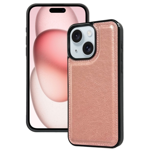 

For iPhone 15 Cowhide Texture Back Cover Phone Case(Rose Gold)