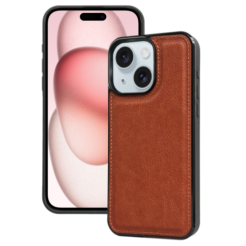 

For iPhone 15 Cowhide Texture Back Cover Phone Case(Brown)