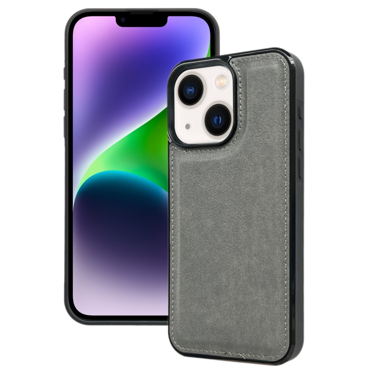

For iPhone 14 Cowhide Texture Back Cover Phone Case(Grey)