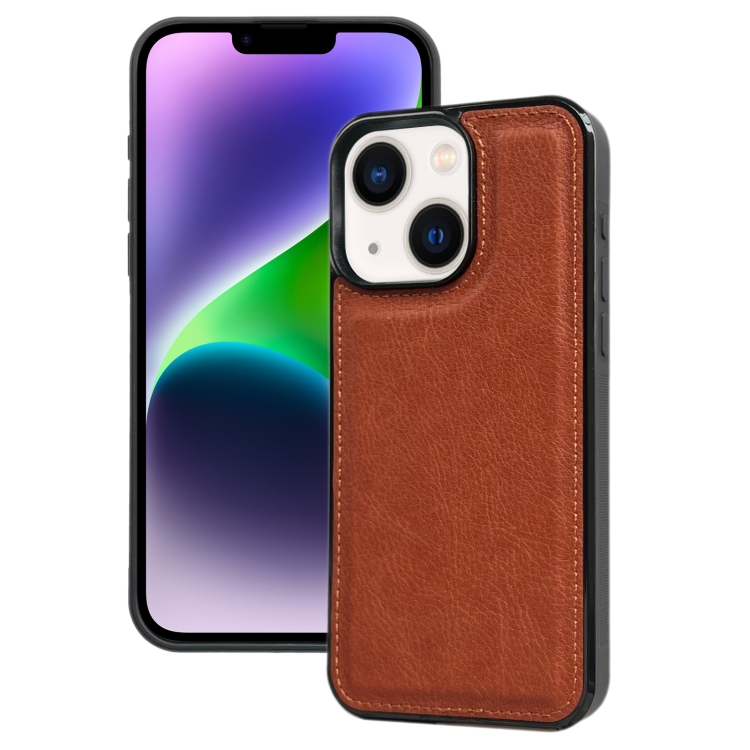 

For iPhone 14 Cowhide Texture Back Cover Phone Case(Brown)