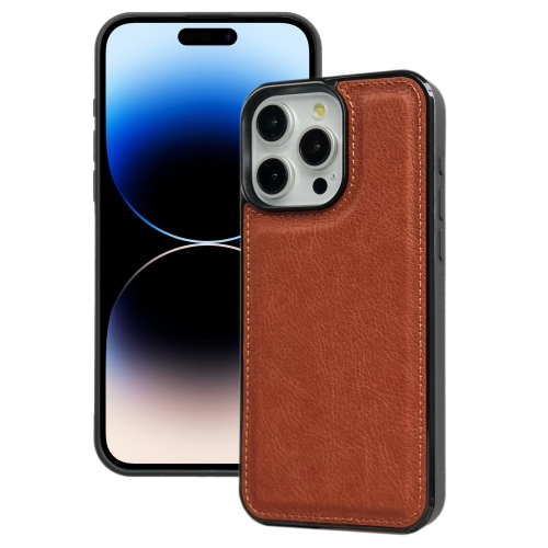 

For iPhone 14 Pro Cowhide Texture Back Cover Phone Case(Brown)