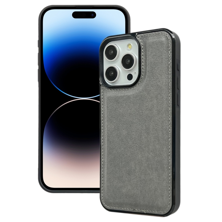 

For iPhone 14 Pro Max Cowhide Texture Back Cover Phone Case(Grey)