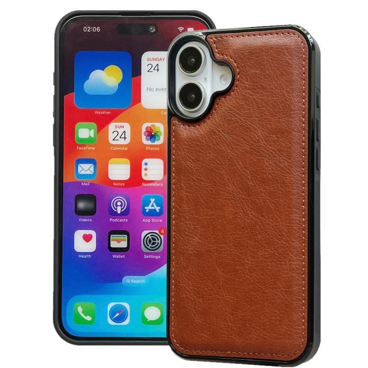 For iPhone 17 Cowhide Texture Back Cover Phone Case(Brown)
