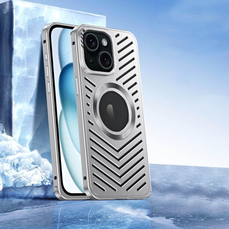 

For iPhone 14 Cooling MagSafe Magnetic Metal Phone Case(Silver)