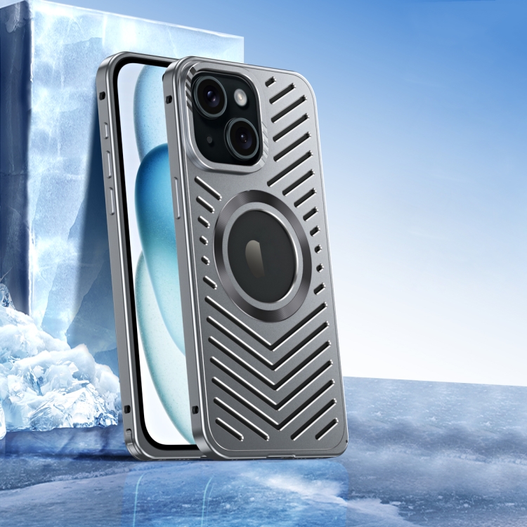 

For iPhone 15 Cooling MagSafe Magnetic Metal Phone Case(Grey)